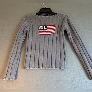Polo Jeans Co. Ralph Lauren Women's Gray Knit Flag Pullover Sweater Size S